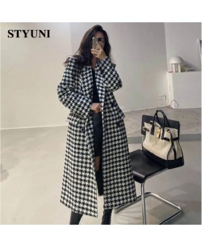 Houndstooth Vintage Suit Collar Woolen Women's Coat Windbreaker Korean Fashion Trench Thicken Coats Jackets Woman Winter 2022...