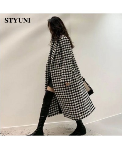 Houndstooth Vintage Suit Collar Woolen Women's Coat Windbreaker Korean Fashion Trench Thicken Coats Jackets Woman Winter 2022...