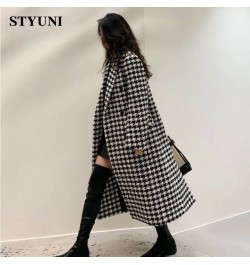 Houndstooth Vintage Suit Collar Woolen Women's Coat Windbreaker Korean Fashion Trench Thicken Coats Jackets Woman Winter 2022...