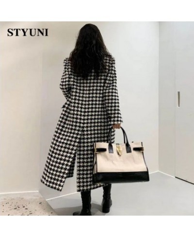 Houndstooth Vintage Suit Collar Woolen Women's Coat Windbreaker Korean Fashion Trench Thicken Coats Jackets Woman Winter 2022...