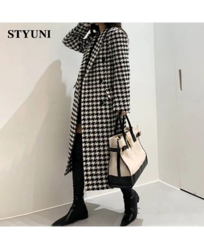 Houndstooth Vintage Suit Collar Woolen Women's Coat Windbreaker Korean Fashion Trench Thicken Coats Jackets Woman Winter 2022...