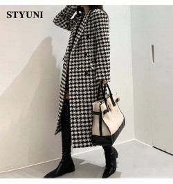 Houndstooth Vintage Suit Collar Woolen Women's Coat Windbreaker Korean Fashion Trench Thicken Coats Jackets Woman Winter 2022...