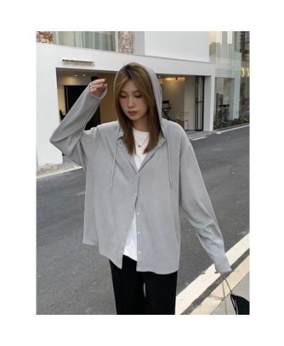 Women Sweatshirts Casual Oversized Solid Color Basic Korean Fashion Hooded Cardigans Female Hoodies All-match $37.35 - Hoodie...