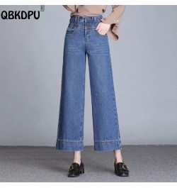 Korean Fashion Wide Leg Jeans Women High Waist Denim Pants Elegant Design Baggy Trousers Mother Spring Ankle Length Vaqueros ...