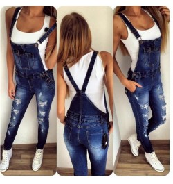 Ladies jeans new denim Ladies casual jeans pants Casu jumpsuit straps torn denim jeans $44.79 - Jeans