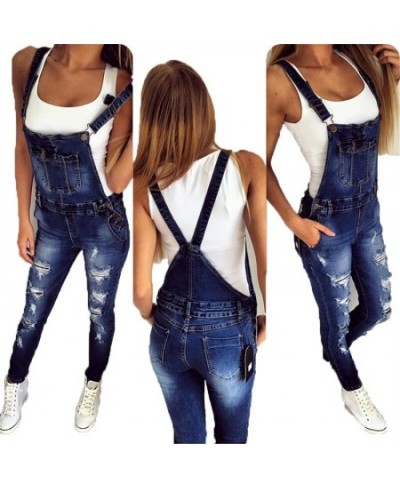 Ladies jeans new denim Ladies casual jeans pants Casu jumpsuit straps torn denim jeans $44.79 - Jeans