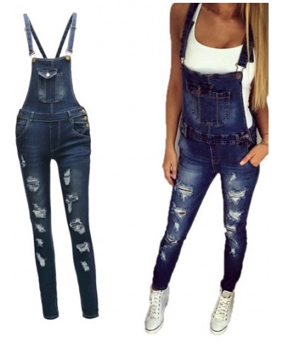 Ladies jeans new denim Ladies casual jeans pants Casu jumpsuit straps torn denim jeans $44.79 - Jeans