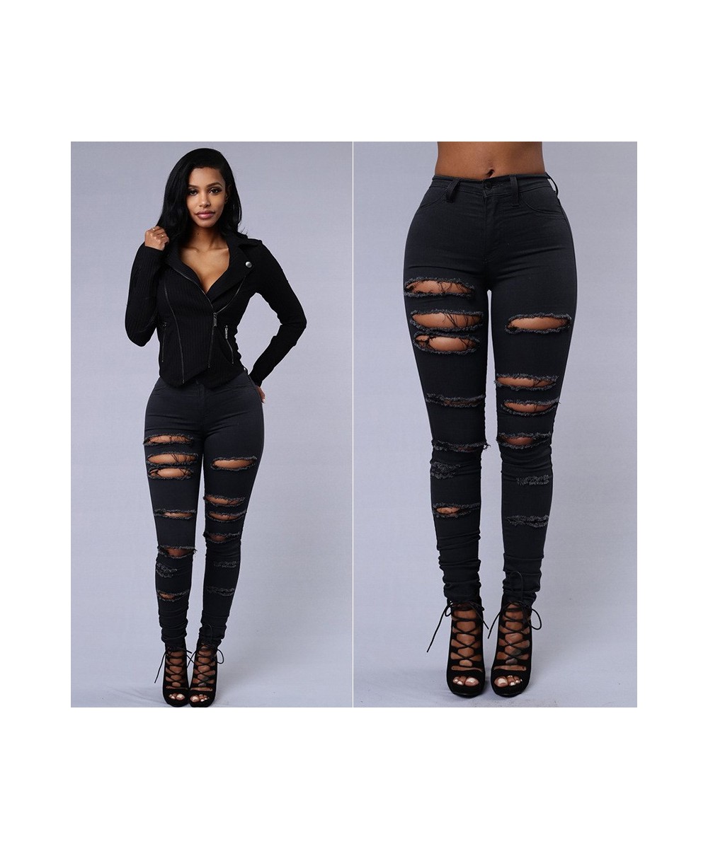 black white spring 2022 womens high waist Women's skinny jeans slim ripped hole woman denim capris Pants jean mom jeans $41.3...