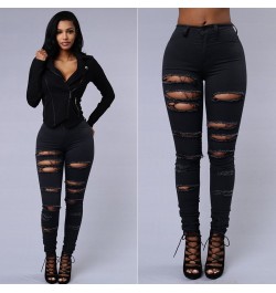 black white spring 2022 womens high waist Women's skinny jeans slim ripped hole woman denim capris Pants jean mom jeans $41.3...