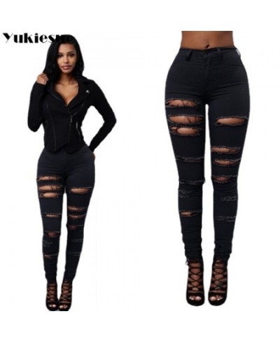 black white spring 2022 womens high waist Women's skinny jeans slim ripped hole woman denim capris Pants jean mom jeans $41.3...