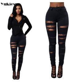 black white spring 2022 womens high waist Women's skinny jeans slim ripped hole woman denim capris Pants jean mom jeans $41.3...