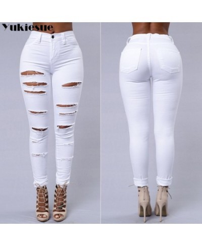 black white spring 2022 womens high waist Women's skinny jeans slim ripped hole woman denim capris Pants jean mom jeans $41.3...