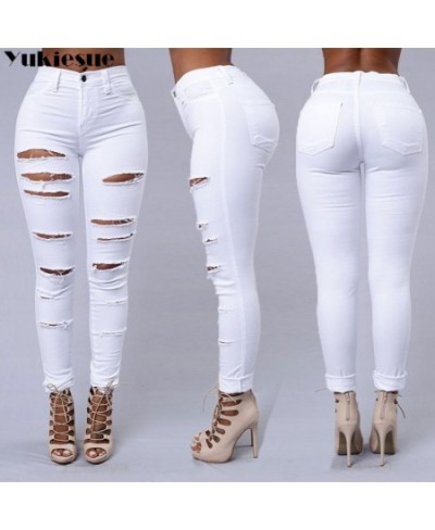 black white spring 2022 womens high waist Women's skinny jeans slim ripped hole woman denim capris Pants jean mom jeans $41.3...