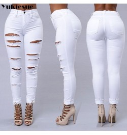 black white spring 2022 womens high waist Women's skinny jeans slim ripped hole woman denim capris Pants jean mom jeans $41.3...