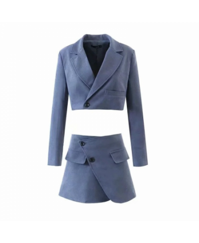 Fashion Two Piece Set Cropped Blazer Mini Skirts Women Solid Colors Short Blazer Suit Y2k Sweet Skirt Suits Summer Sets Blue ...