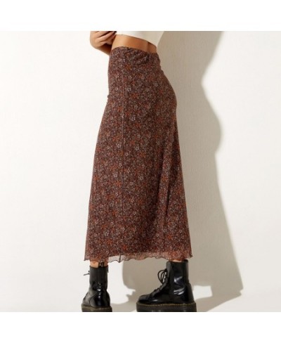 Women Casual Long Skirts Floral Printed High Waist Simple Elegant Elastic Waist Skirts Streetwear Bottoms $27.71 - Skirts