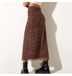 Women Casual Long Skirts Floral Printed High Waist Simple Elegant Elastic Waist Skirts Streetwear Bottoms $27.71 - Skirts