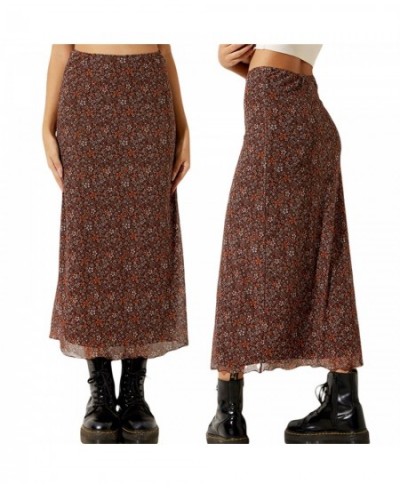 Women Casual Long Skirts Floral Printed High Waist Simple Elegant Elastic Waist Skirts Streetwear Bottoms $27.71 - Skirts