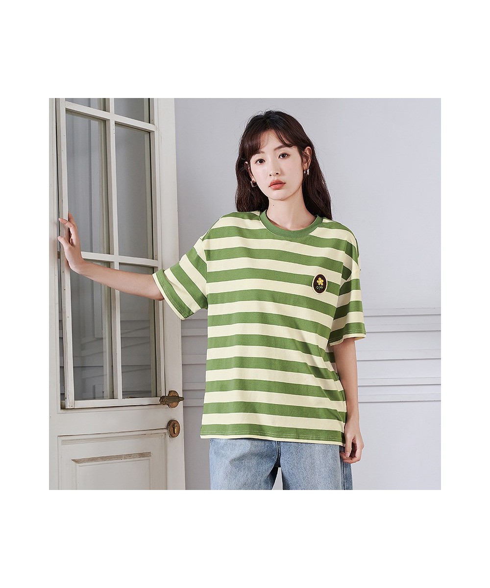 Women Striped T-shirt Summer Short Sleeve O Neck Loose Tees Embroidery Dropped Shoulder Casual Chic Streetwear Tops $37.64 - ...