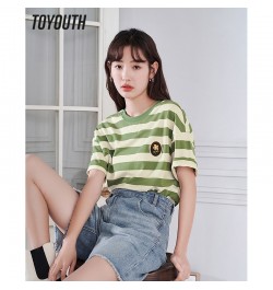 Women Striped T-shirt Summer Short Sleeve O Neck Loose Tees Embroidery Dropped Shoulder Casual Chic Streetwear Tops $37.64 - ...