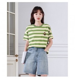 Women Striped T-shirt Summer Short Sleeve O Neck Loose Tees Embroidery Dropped Shoulder Casual Chic Streetwear Tops $37.64 - ...