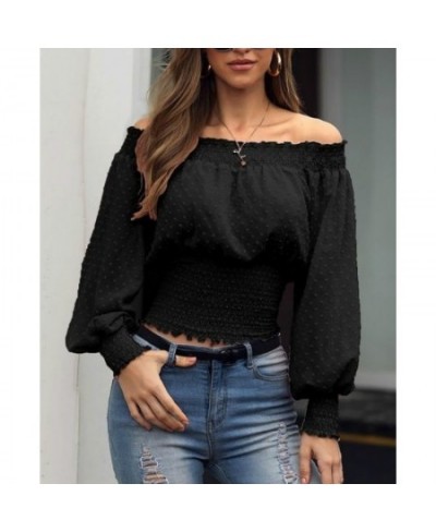 Summer New Women Ruffles Blouse Casual Lace Polka Dot Off Shoulder Shirt Ladies Long Sleeve Tops Blusas Female $24.28 - Blous...