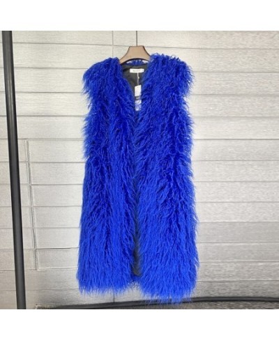 Women Mongolian Sheep Fur Long Vest Colorful Warm Faux Fur Plus Size Plush Coats Female Jacket Autumn Winter Furry Outerwear ...