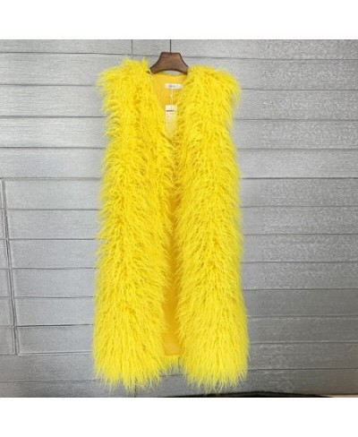 Women Mongolian Sheep Fur Long Vest Colorful Warm Faux Fur Plus Size Plush Coats Female Jacket Autumn Winter Furry Outerwear ...