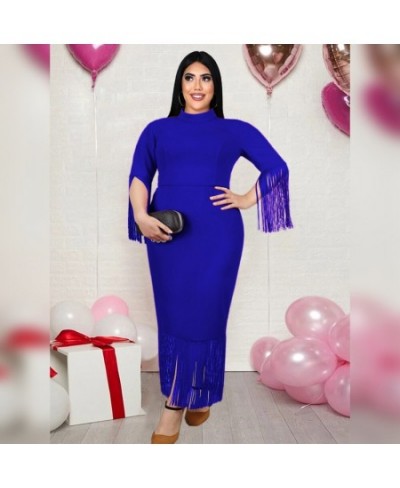 Plus Size Dresses 4XL Women Clothing 2022 Round Neck Fringe Sleeve Slim Fit Solid Color Dress Fashion Casual Party Elegant $6...