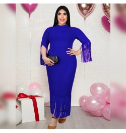 Plus Size Dresses 4XL Women Clothing 2022 Round Neck Fringe Sleeve Slim Fit Solid Color Dress Fashion Casual Party Elegant $6...