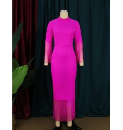 Plus Size Dresses 4XL Women Clothing 2022 Round Neck Fringe Sleeve Slim Fit Solid Color Dress Fashion Casual Party Elegant $6...