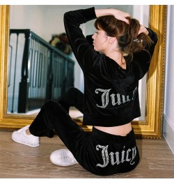 Diamonds Juicy Tracksuit Velvet two Piece Set Women Autumn Winter Long Sleeve Zipper Hooded Jacket Top Sweatpants joggers Sui...