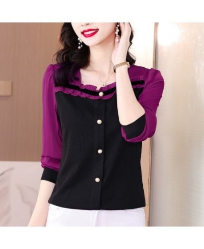 Spring Office Lady Ruffles Square Collar Long Sleeve Shirts Women Clothes Fashion Buttons T-Shirt Femme Korean Patchwork Top ...