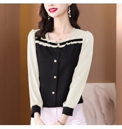 Spring Office Lady Ruffles Square Collar Long Sleeve Shirts Women Clothes Fashion Buttons T-Shirt Femme Korean Patchwork Top ...