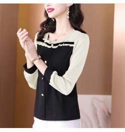 Spring Office Lady Ruffles Square Collar Long Sleeve Shirts Women Clothes Fashion Buttons T-Shirt Femme Korean Patchwork Top ...