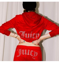 Diamonds Juicy Tracksuit Velvet two Piece Set Women Autumn Winter Long Sleeve Zipper Hooded Jacket Top Sweatpants joggers Sui...