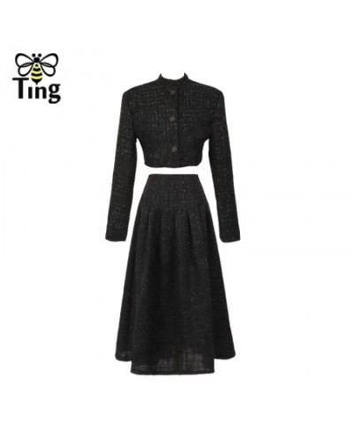 Women Vintage Elegant Tweed Short Jacket Coats & A Line Midi Long Skirt Sets Winter Autumn Dress Set Lady Outfits Zaful $77.1...
