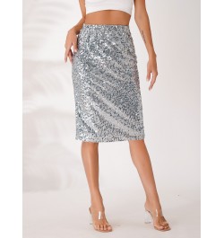 Womens Fashion Sequin Pencil Skirt High Waist Elastic Waistband Invisible Zipper Midi Skirts for Nightclub Party Cocktail $58...