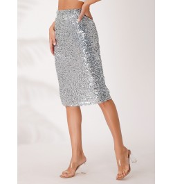 Womens Fashion Sequin Pencil Skirt High Waist Elastic Waistband Invisible Zipper Midi Skirts for Nightclub Party Cocktail $58...