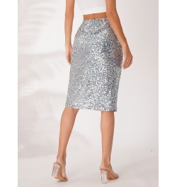 Womens Fashion Sequin Pencil Skirt High Waist Elastic Waistband Invisible Zipper Midi Skirts for Nightclub Party Cocktail $58...