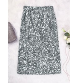 Womens Fashion Sequin Pencil Skirt High Waist Elastic Waistband Invisible Zipper Midi Skirts for Nightclub Party Cocktail $58...