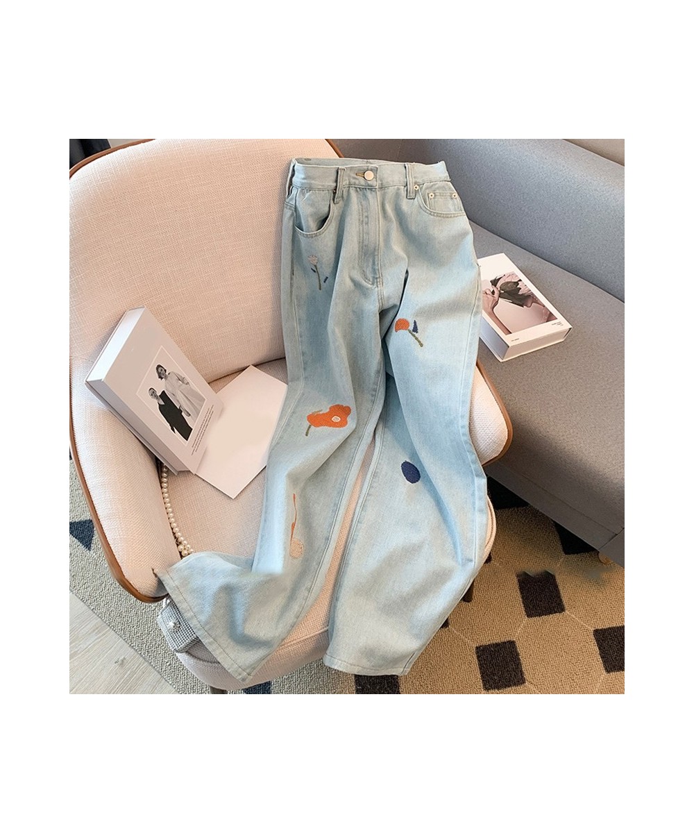 High Waisted Jeans for Women 2023 New Fashion Streetwear Embroidery Straight Women Jeans Chic Loose Wide Leg Jeans $56.79 - J...