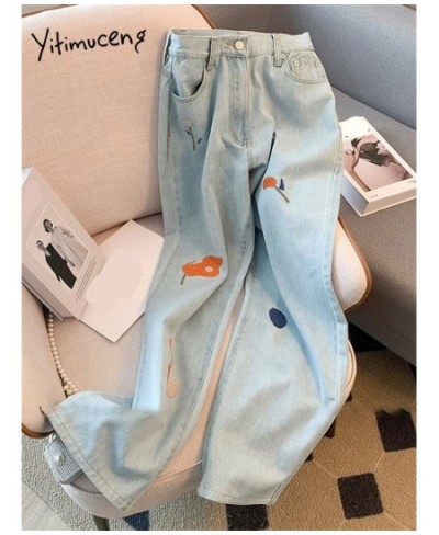 High Waisted Jeans for Women 2023 New Fashion Streetwear Embroidery Straight Women Jeans Chic Loose Wide Leg Jeans $56.79 - J...