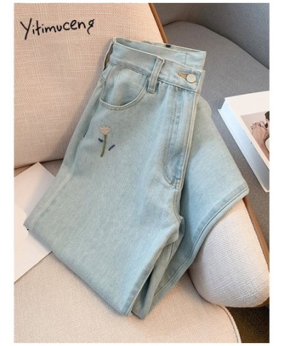 High Waisted Jeans for Women 2023 New Fashion Streetwear Embroidery Straight Women Jeans Chic Loose Wide Leg Jeans $56.79 - J...