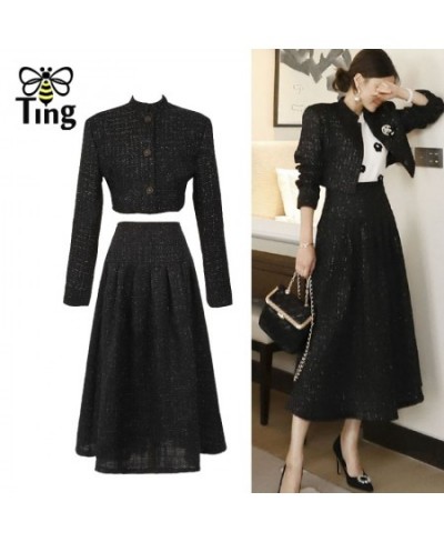 Women Vintage Elegant Tweed Short Jacket Coats & A Line Midi Long Skirt Sets Winter Autumn Dress Set Lady Outfits Zaful $77.1...