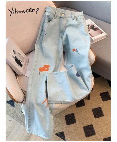 High Waisted Jeans for Women 2023 New Fashion Streetwear Embroidery Straight Women Jeans Chic Loose Wide Leg Jeans $56.79 - J...