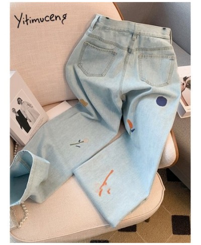 High Waisted Jeans for Women 2023 New Fashion Streetwear Embroidery Straight Women Jeans Chic Loose Wide Leg Jeans $56.79 - J...