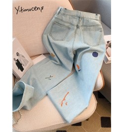 High Waisted Jeans for Women 2023 New Fashion Streetwear Embroidery Straight Women Jeans Chic Loose Wide Leg Jeans $56.79 - J...