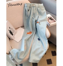 High Waisted Jeans for Women 2023 New Fashion Streetwear Embroidery Straight Women Jeans Chic Loose Wide Leg Jeans $56.79 - J...