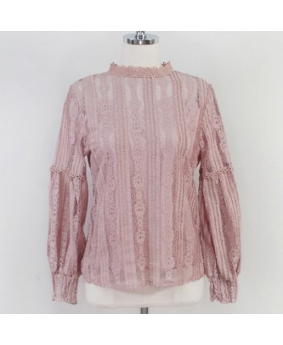 2023 Autumn Sweet Pink Shirts Long Sleeve Lace Blouse for Women Vintage Spliced Solid Womens Clothing Blusas Mujer De Moda 68...